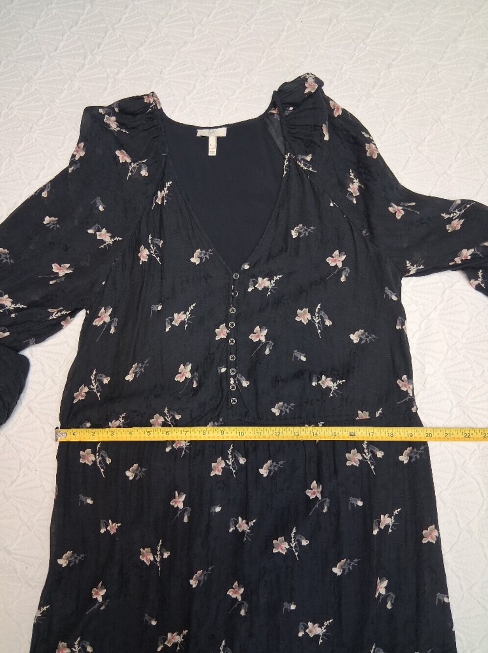 Joie Black Floral Button-Front Long Sleeve Boho spring Midi Dress Size L - Picture 15 of 17